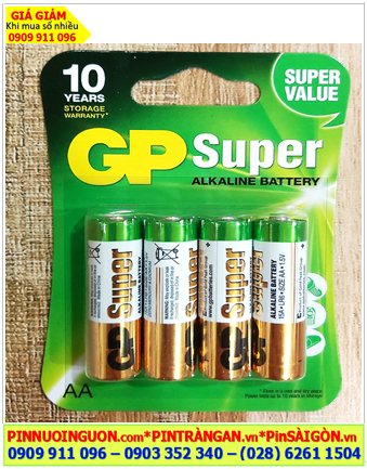 GP SUPER 15AUOQ-U4; Pin AA 1.5v Alkaline GP SUPER 15AUOQ-U4 chính hãng (Loại vỉ 4 viên)